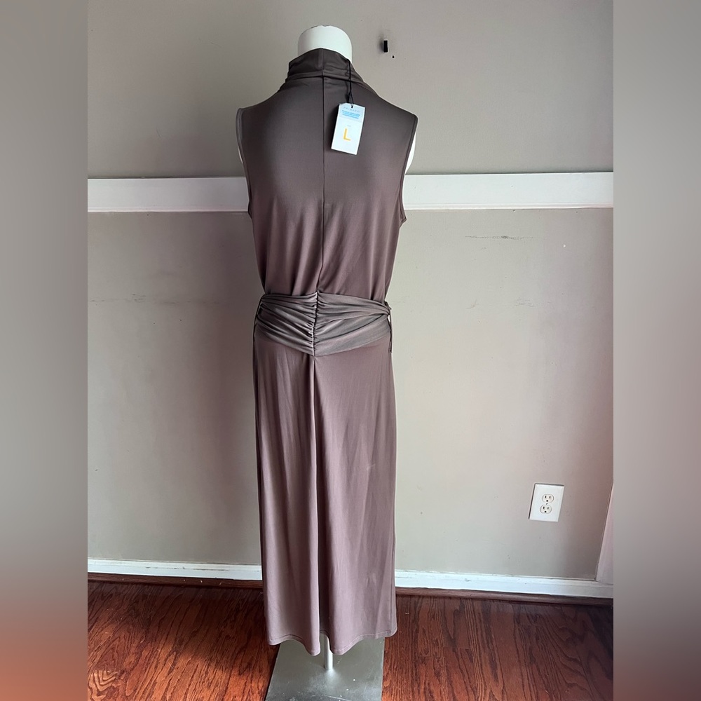 NWT Primark Sleeveless Taupe Midi Dress with Waist Tie - Picture 2 of 3